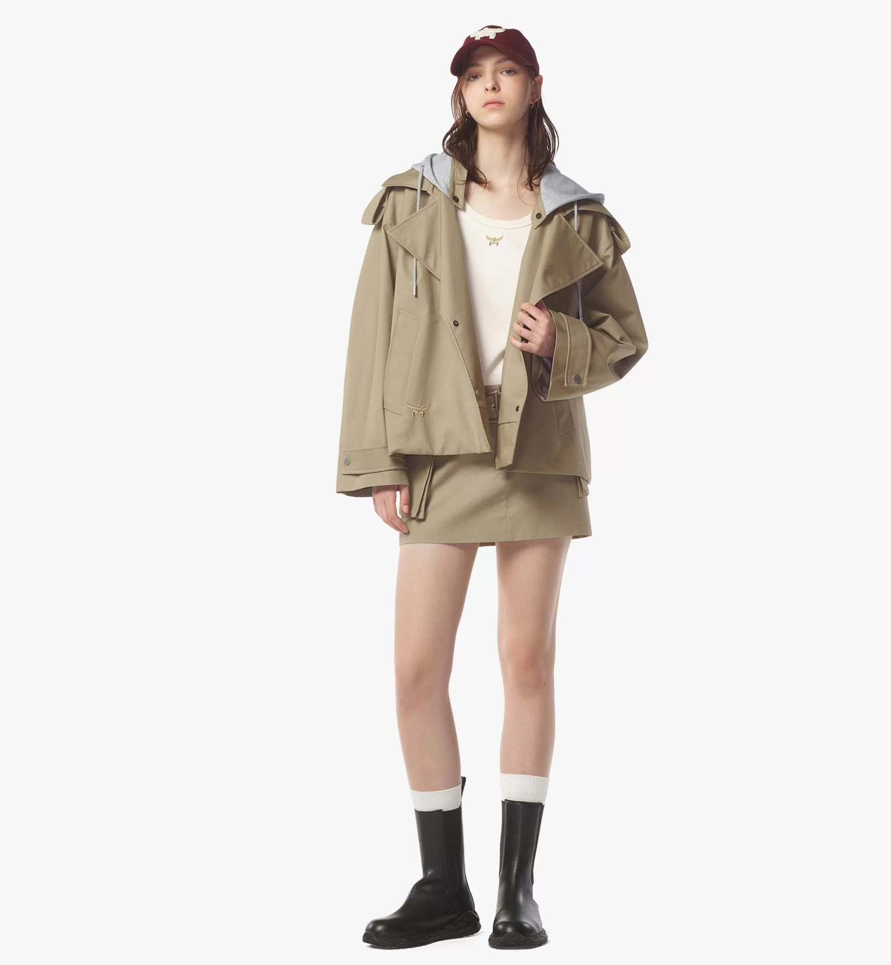 Shop Oversized Cropped Trench Coat W/ Detachable Hood Women Jackets & Coats